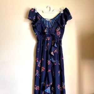 Indulge In Style Women’s Blue Floral High Low Maxi Dress Cold Shoulder size L